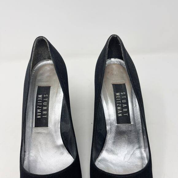 Stuart Weitzman 7 Black Scarlet Peau Du Soie Fabric Square Toe Pump Heel Vtg 90s - Picture 10 of 14